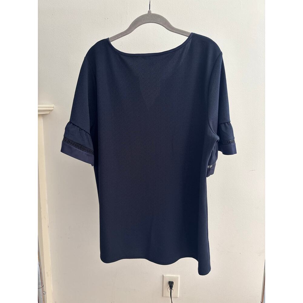Banana Republic XL Navy Blue Blouse Split Neck Ruffle Sleeve Office Career Top - Picture 6 of 12